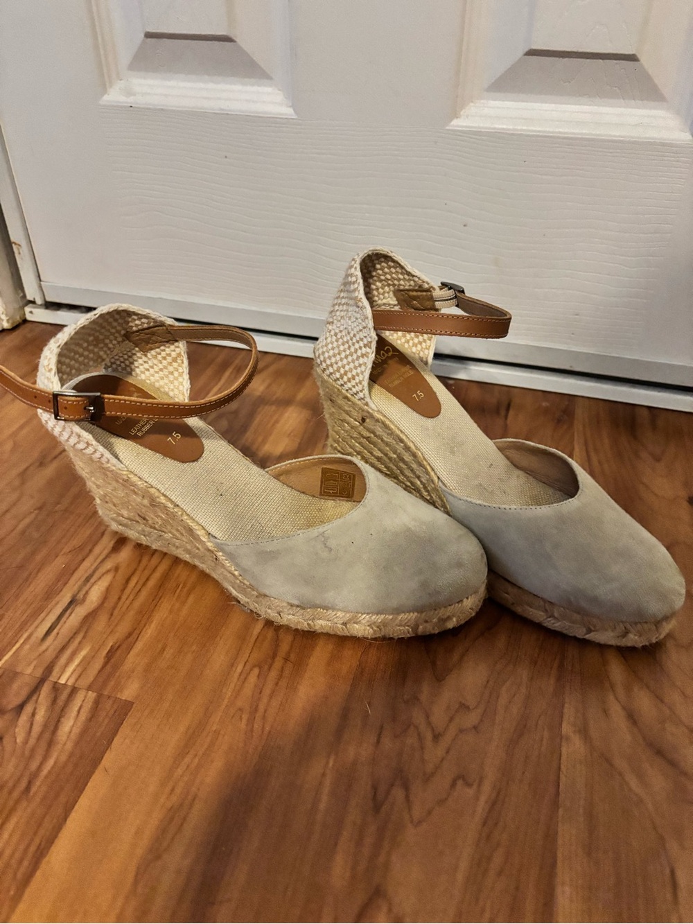Neutral Cream Suede Espadrille Wedge Sandals with Ankle Strap